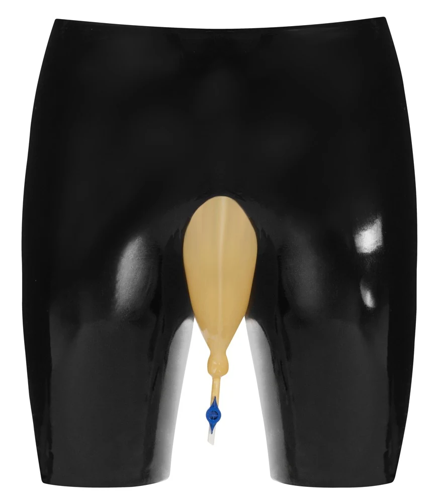 Zwarte latex fietsbroek met urinezakinzet