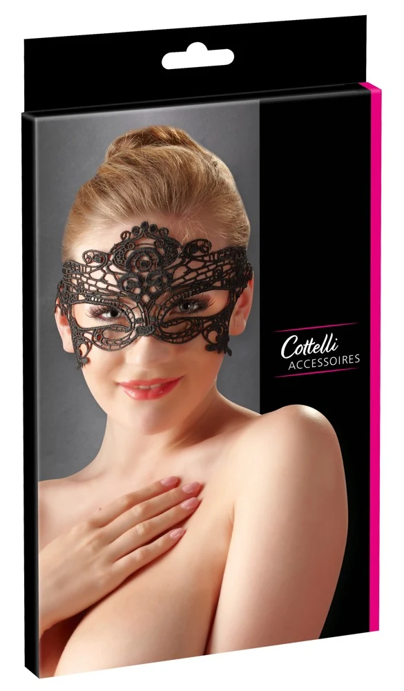 Zwart geborduurd oogmasker met kanten strikband