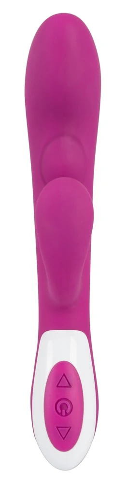Paarse vibrator met warmtefunctie en clitorisstimulator